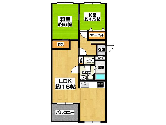 Floor plan. 2LDK, Price 6.8 million yen, Occupied area 60.28 sq m , Balcony area 4.91 sq m floor plan