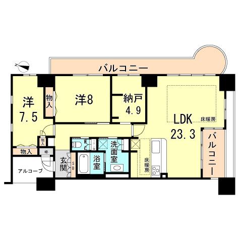 Floor plan. 2LDK+S, Price 65,800,000 yen, Occupied area 95.23 sq m , Balcony area 6.9 sq m