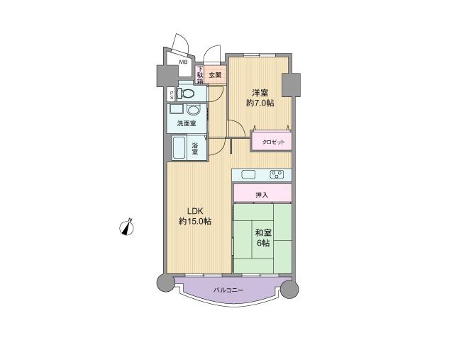 Floor plan. 2LDK, Price 20.8 million yen, Occupied area 61.41 sq m , Balcony area 4.9 sq m