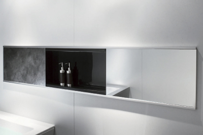 Bathing-wash room.  [Line niche storage] Integrated with the mirror, In the absence of a sense of bulge flat storage, Shampoo bottle There are six put space (same specifications)