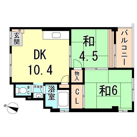 Floor plan. 2DK, Price 6.3 million yen, Occupied area 37.79 sq m , Balcony area 4 sq m