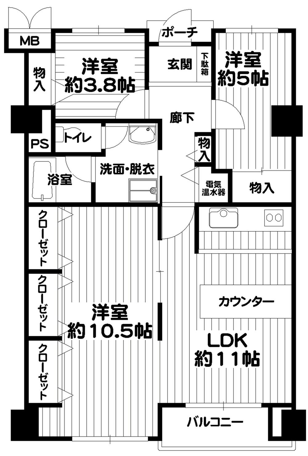 Floor plan. 3LDK, Price 16 million yen, Occupied area 76.72 sq m , Balcony area 3.62 sq m