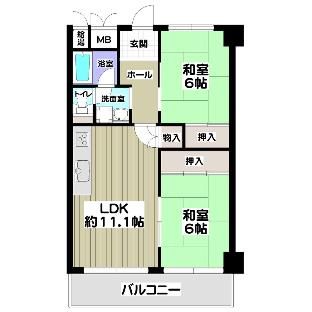 Floor plan. 2LDK, Price 20.8 million yen, Footprint 55.8 sq m , Balcony area 5.97 sq m