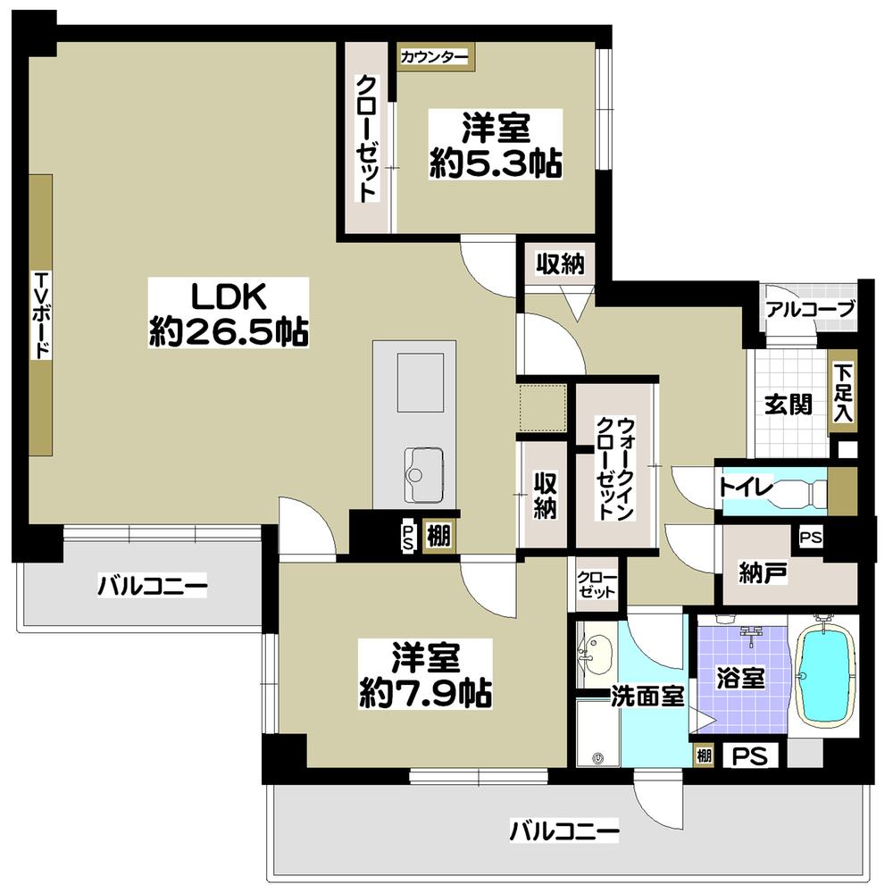 Floor plan. 2LDK + S (storeroom), Price 53,800,000 yen, Occupied area 95.87 sq m , Floor plan be changed on the balcony area 17.54 sq m 2LDK → 3LDK