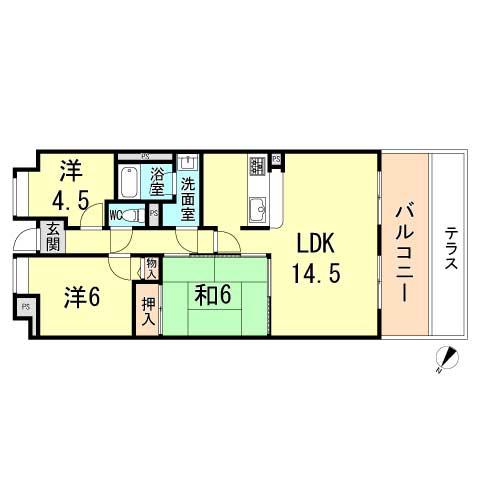 Floor plan. 3LDK, Price 21,800,000 yen, Occupied area 68.37 sq m , Balcony area 9.45 sq m