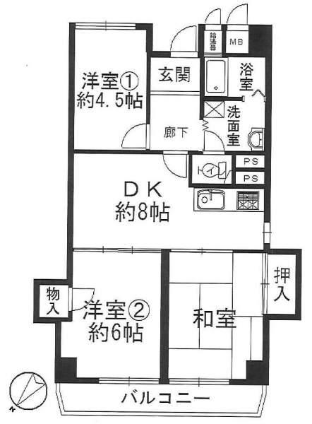 Floor plan. 3DK, Price 12.8 million yen, Occupied area 58.29 sq m , Balcony area 6.66 sq m