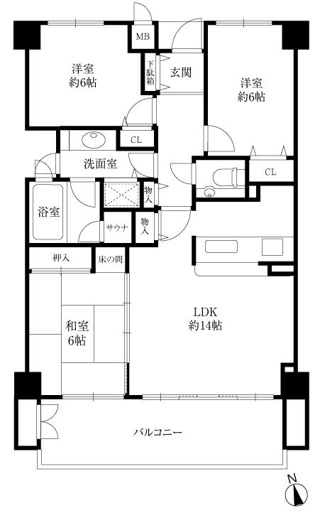 Floor plan. 3LDK, Price 28.5 million yen, Occupied area 80.03 sq m , Balcony area 14 sq m