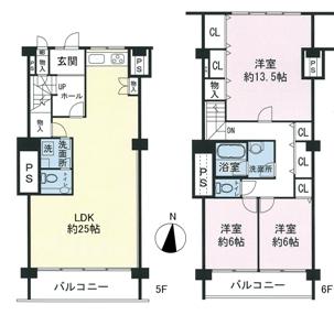 Floor plan. 3LDK + S (storeroom), Price 27,800,000 yen, Footprint 138.73 sq m , Balcony area 16.49 sq m 5, 6 floor of the maisonette, 138.73 sq m