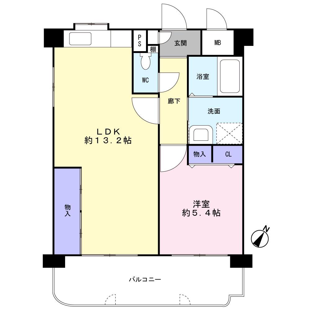 Floor plan. 1LDK, Price 10.8 million yen, Occupied area 46.62 sq m , Balcony area 10.18 sq m
