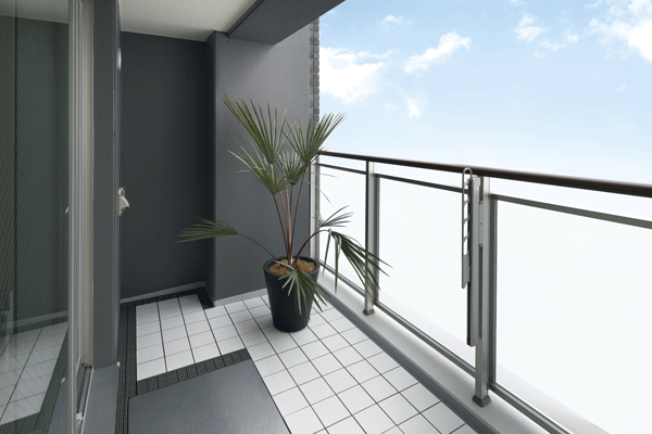 balcony ・ terrace ・ Private garden.  [Glass railing] Adopt a glass handrail of Frost tone to provide a modern impression. Reduce the feeling of pressure in the room, Comfortable living with a feeling of opening will be staged ※ Except some type ( ※ )
