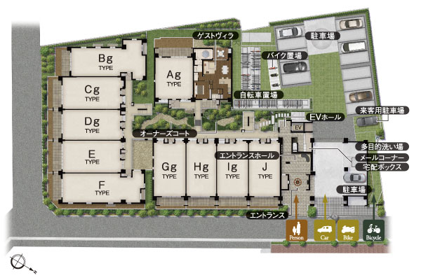 Features of the building.  [Land Plan] South ・ East has been opened corner lot, Independence and openness of the three buildings configured birth to stand out position (site layout)
