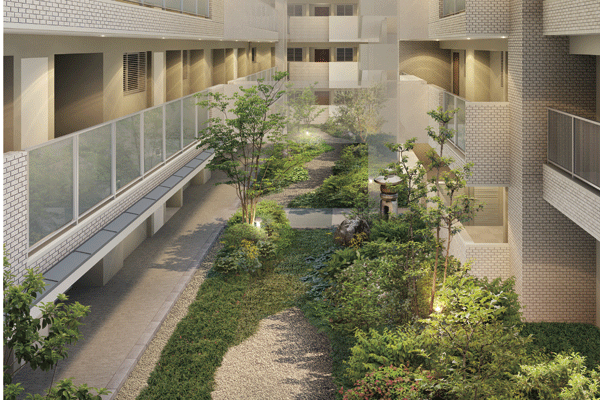 Buildings and facilities. By the owner's coat that is provided between the residential building, It spreads the space feel natural (Owner's Court Rendering)