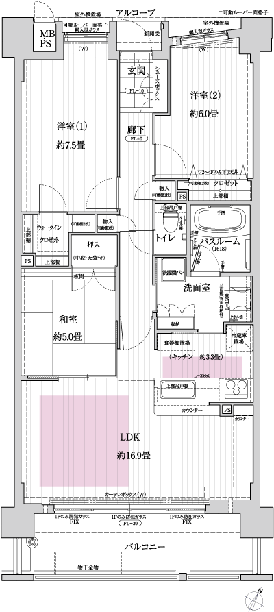 Floor: 3LDK, occupied area: 80.03 sq m, Price: 42,500,000 yen ・ 43,700,000 yen