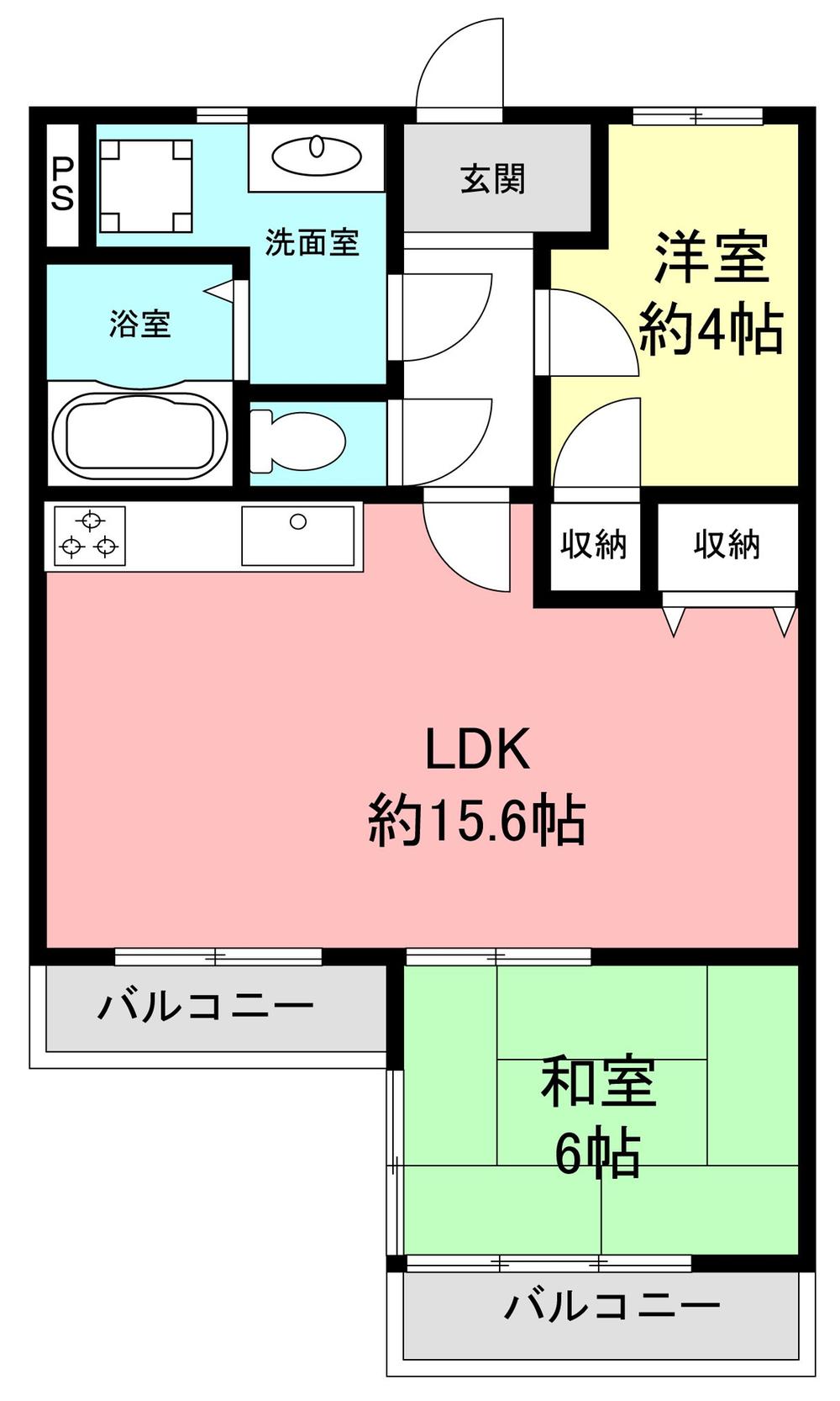 Floor plan. 2LDK, Price 13.8 million yen, Occupied area 51.53 sq m , Balcony area 5.35 sq m
