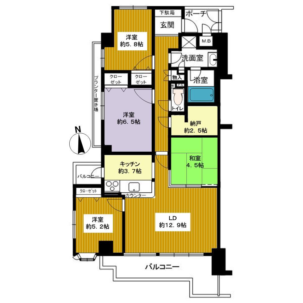 Floor plan. 4LDK + S (storeroom), Price 24,800,000 yen, Occupied area 88.51 sq m , Balcony area 12.21 sq m