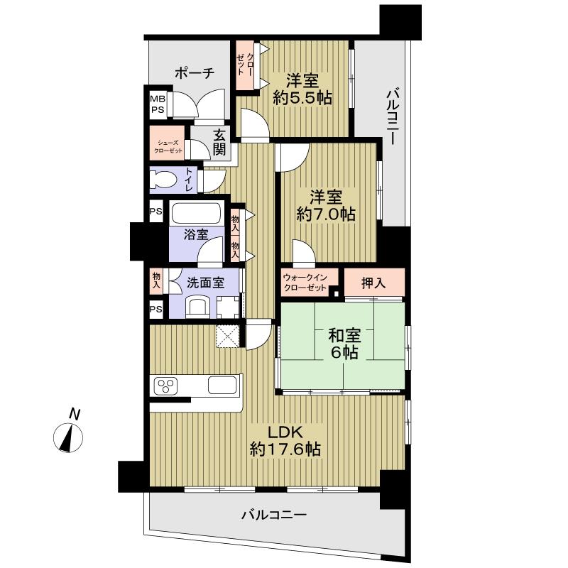 Floor plan. 3LDK, Price 53,800,000 yen, Occupied area 83.63 sq m , Balcony area 17.49 sq m
