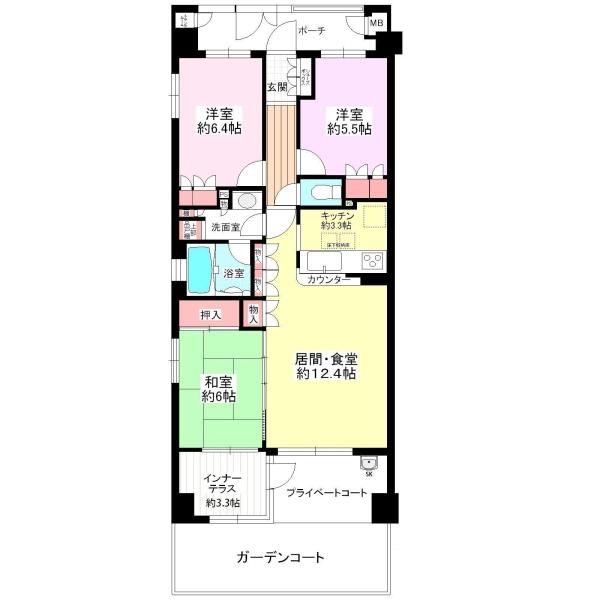 Floor plan. 3LDK, Price 29.5 million yen, Occupied area 78.04 sq m , Balcony area 6.9 sq m floor plan