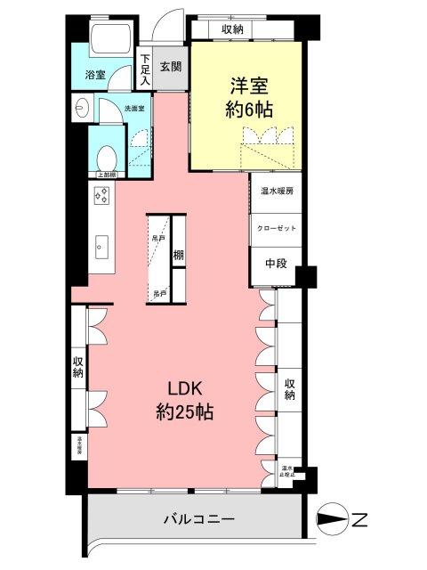 Floor plan. 1LDK, Price 14 million yen, Occupied area 68.88 sq m , Balcony area 8.25 sq m