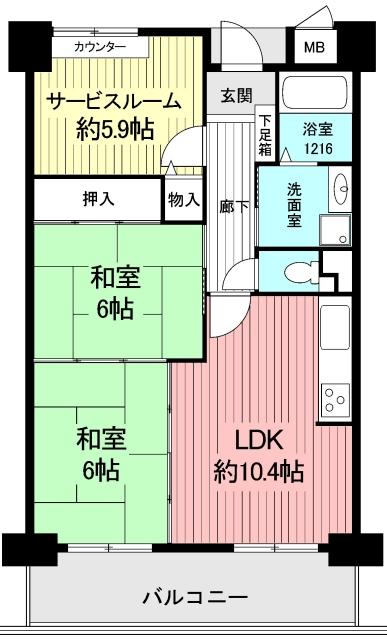 Floor plan. 2LDK + S (storeroom), Price 18,700,000 yen, Occupied area 61.04 sq m , Balcony area 8.19 sq m
