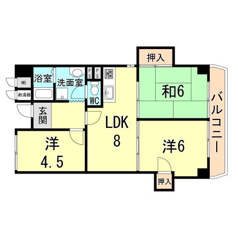 Floor plan. 3LDK, Price 12.8 million yen, Occupied area 58.29 sq m , Balcony area 6.66 sq m