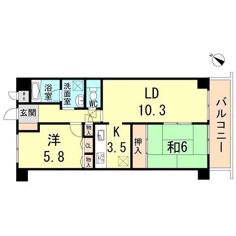 Floor plan. 2LDK, Price 16,900,000 yen, Occupied area 59.94 sq m , Balcony area 7.72 sq m