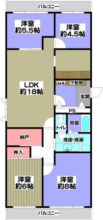 Floor plan. 4LDK + S (storeroom), Price 13.8 million yen, Footprint 92.8 sq m , Balcony area 11.64 sq m