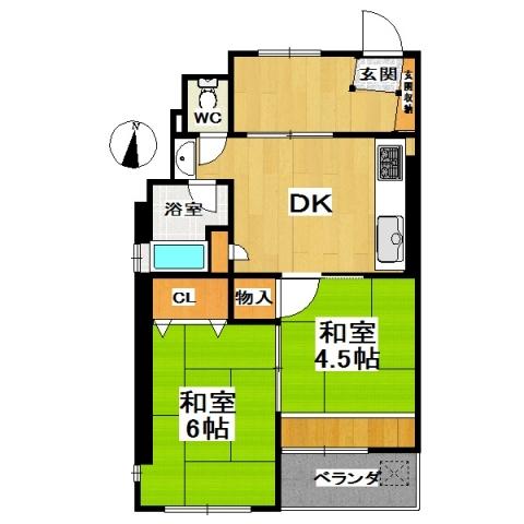 Floor plan. 2DK, Price 6.3 million yen, Occupied area 37.79 sq m