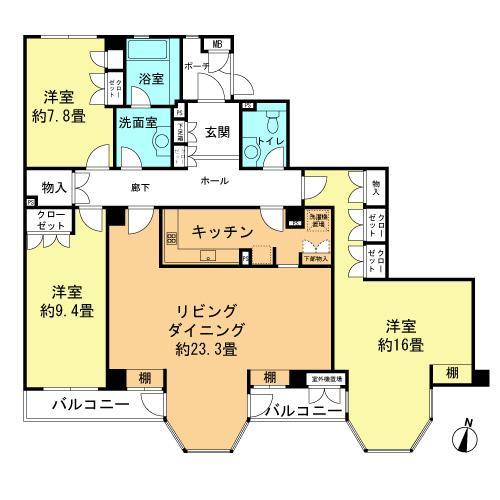 Floor plan. 3LDK, Price 49,800,000 yen, Footprint 143.96 sq m , Balcony area 9.36 sq m