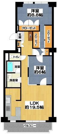 Floor plan. 2LDK, Price 21 million yen, Occupied area 80.65 sq m , Balcony area 15.26 sq m