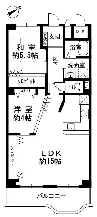 Floor plan. 2LDK, Price 10.8 million yen, Footprint 60.5 sq m , Balcony area 8.22 sq m