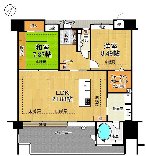 Floor plan. 2LDK, Price 26.5 million yen, Footprint 89.4 sq m , Balcony area 20.55 sq m