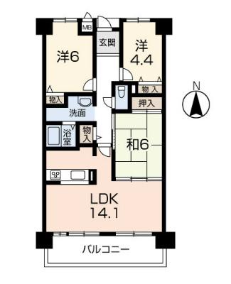 Floor plan. 3LDK, Price 8.9 million yen, Occupied area 69.46 sq m , Balcony area 10.57 sq m