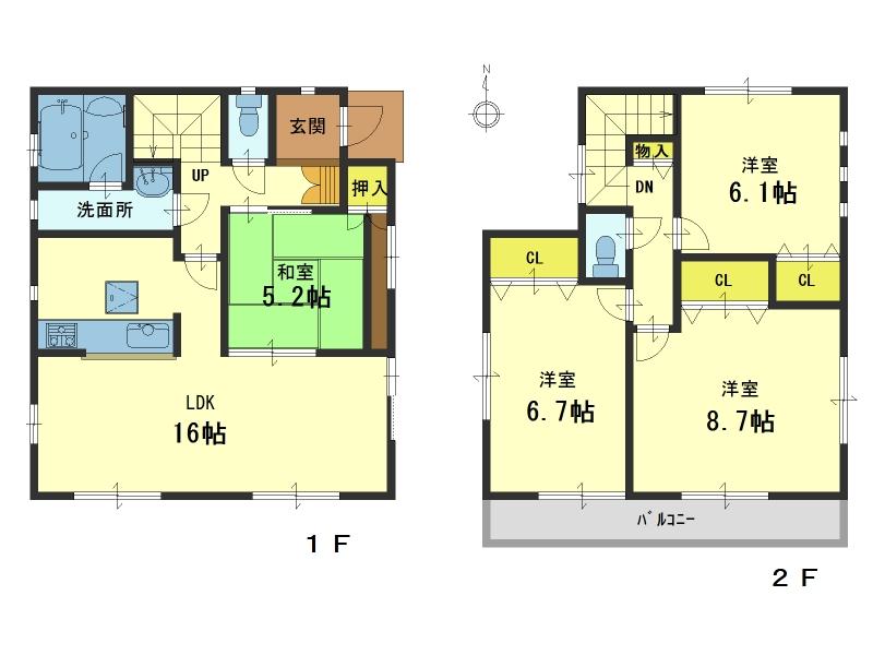 Floor plan. (Otsukuhiramatsu No. 2-1), Price 21,800,000 yen, 4LDK, Land area 130.66 sq m , Building area 97.19 sq m