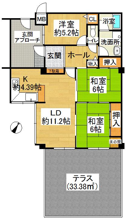 Floor plan. 3LDK, Price 14.5 million yen, Occupied area 75.97 sq m , Balcony area 33.38 sq m