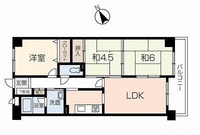 Floor plan. 3LDK, Price 5.8 million yen, Occupied area 61.44 sq m , Balcony area 8.29 sq m