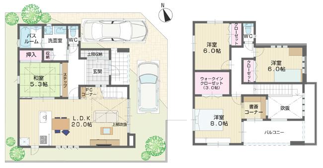 Floor plan. (E No. land), Price 48,900,000 yen, 4LDK, Land area 133.14 sq m , Building area 118.83 sq m