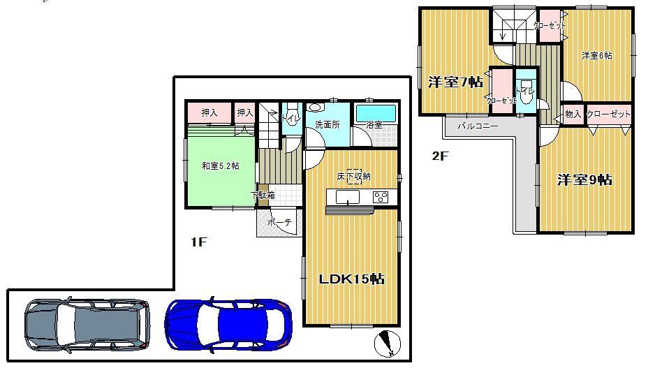 Floor plan. (3 Building), Price 22,800,000 yen, 4LDK, Land area 112.6 sq m , Building area 97.6 sq m