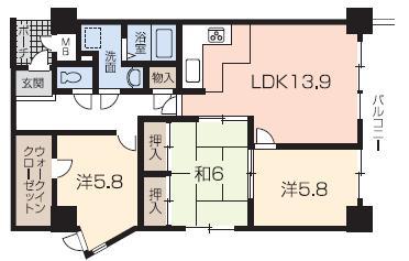Floor plan. 3LDK, Price 8.8 million yen, Footprint 76.9 sq m , Balcony area 8.07 sq m