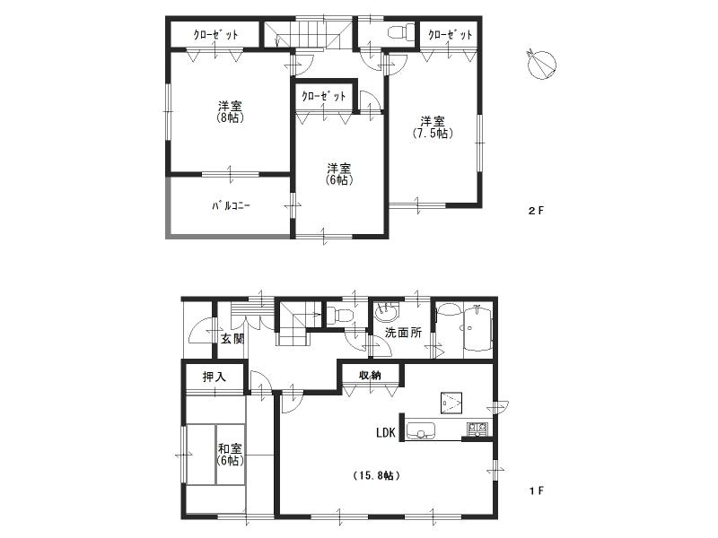 Floor plan. (Building 2), Price 28.8 million yen, 4LDK, Land area 119.86 sq m , Building area 105.16 sq m