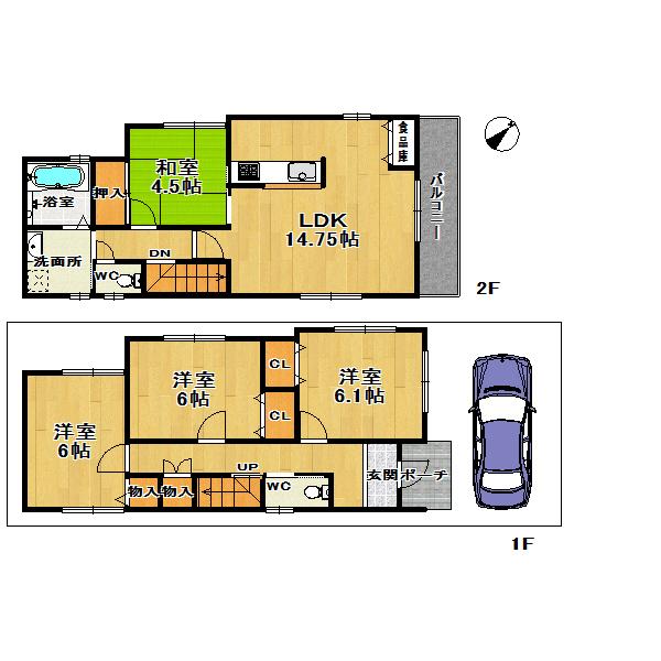 Floor plan. (A No. land), Price 31,800,000 yen, 4LDK, Land area 84.33 sq m , Building area 94.9 sq m