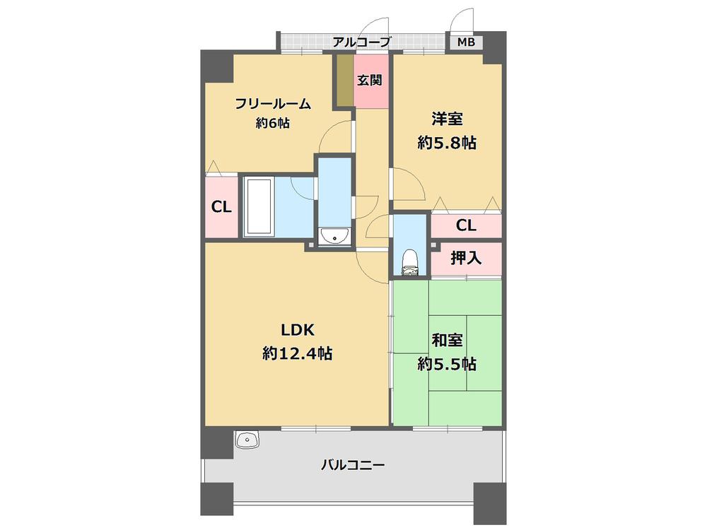 Floor plan. 2LDK + S (storeroom), Price 16.5 million yen, Occupied area 63.63 sq m , Balcony area 13.58 sq m popular counter kitchen