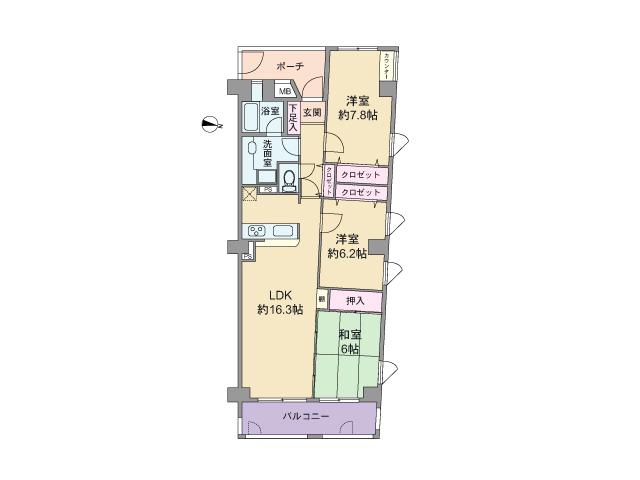 Floor plan. 3LDK, Price 14.8 million yen, Occupied area 81.83 sq m , Balcony area 8.7 sq m