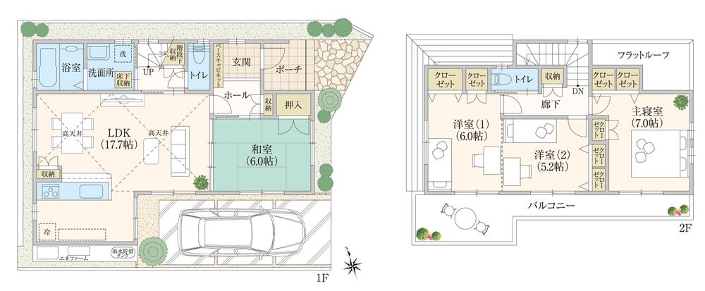 Building plan example (floor plan). Building plan example (No. 6 locations) 4LDK, Land price 20,616,000 yen, Land area 100.77 sq m , Building price 19,278,000 yen, Building area 100.03 sq m