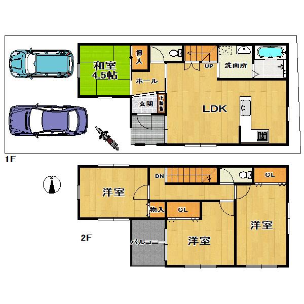 Floor plan. 24,700,000 yen, 4LDK, Land area 92.7 sq m , There are two building area 90.25 sq m parking space