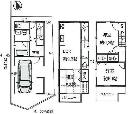 Floor plan. 24,300,000 yen, 3LDK, Land area 56.61 sq m , Building area 86.58 sq m