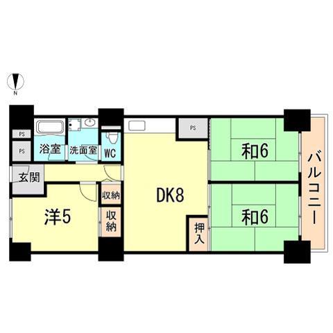 Floor plan. 3DK, Price 9.5 million yen, Occupied area 58.25 sq m , Balcony area 5 sq m