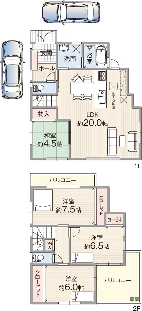 Building plan example (floor plan). Building plan example Building price 1350     Ten thousand yen, Building area 101.04 sq m