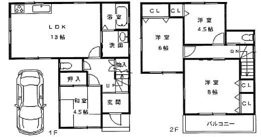 Building plan example (floor plan). Building plan example (B No. land) Building Price      13 million yen, Building area 89.50  sq m