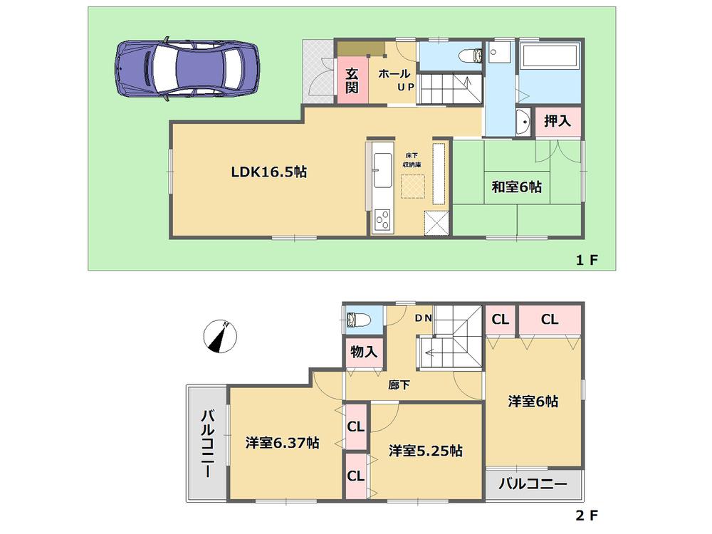 Floor plan. 30,800,000 yen, 4LDK, Land area 100.05 sq m , It is a building area of ​​95.37 sq m popular counter kitchen type of floor plan. 