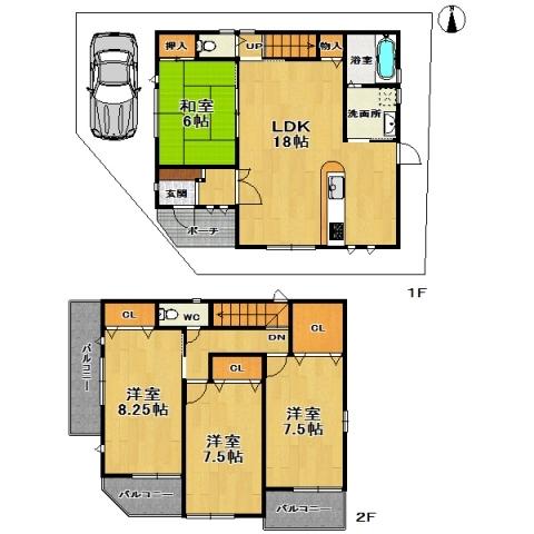 Floor plan. (B No. land plan), Price 33,900,000 yen, 4LDK, Land area 92.74 sq m , Building area 106.91 sq m